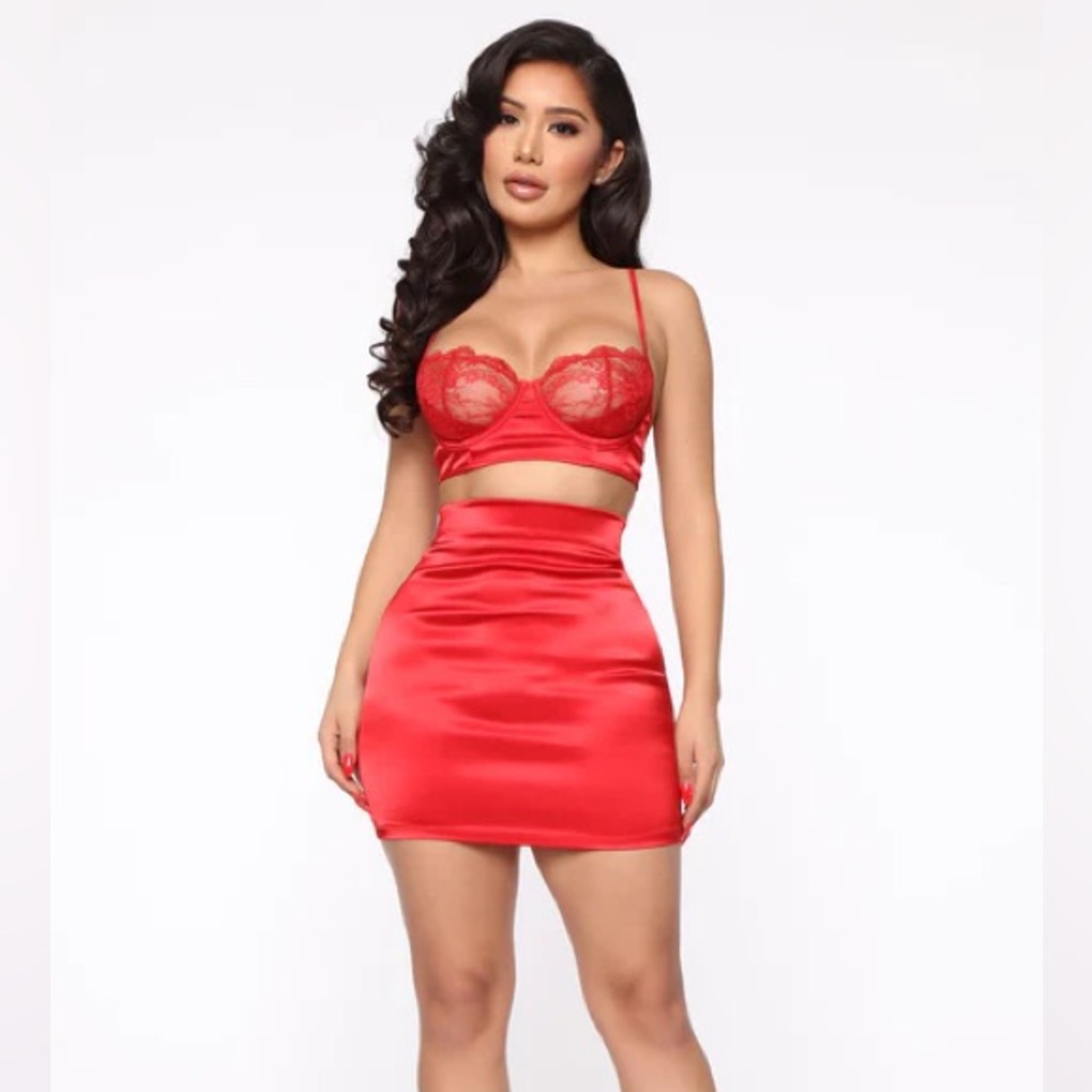 Fashion Nova Red Lace Two Piece Set